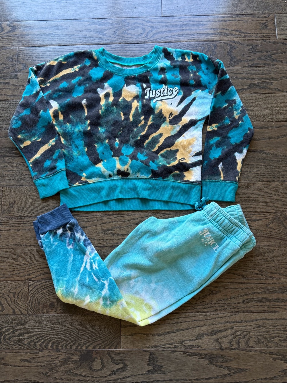 Justice Girls' Teal Tie-Dye Sweatshirt & Jogger Bottoms